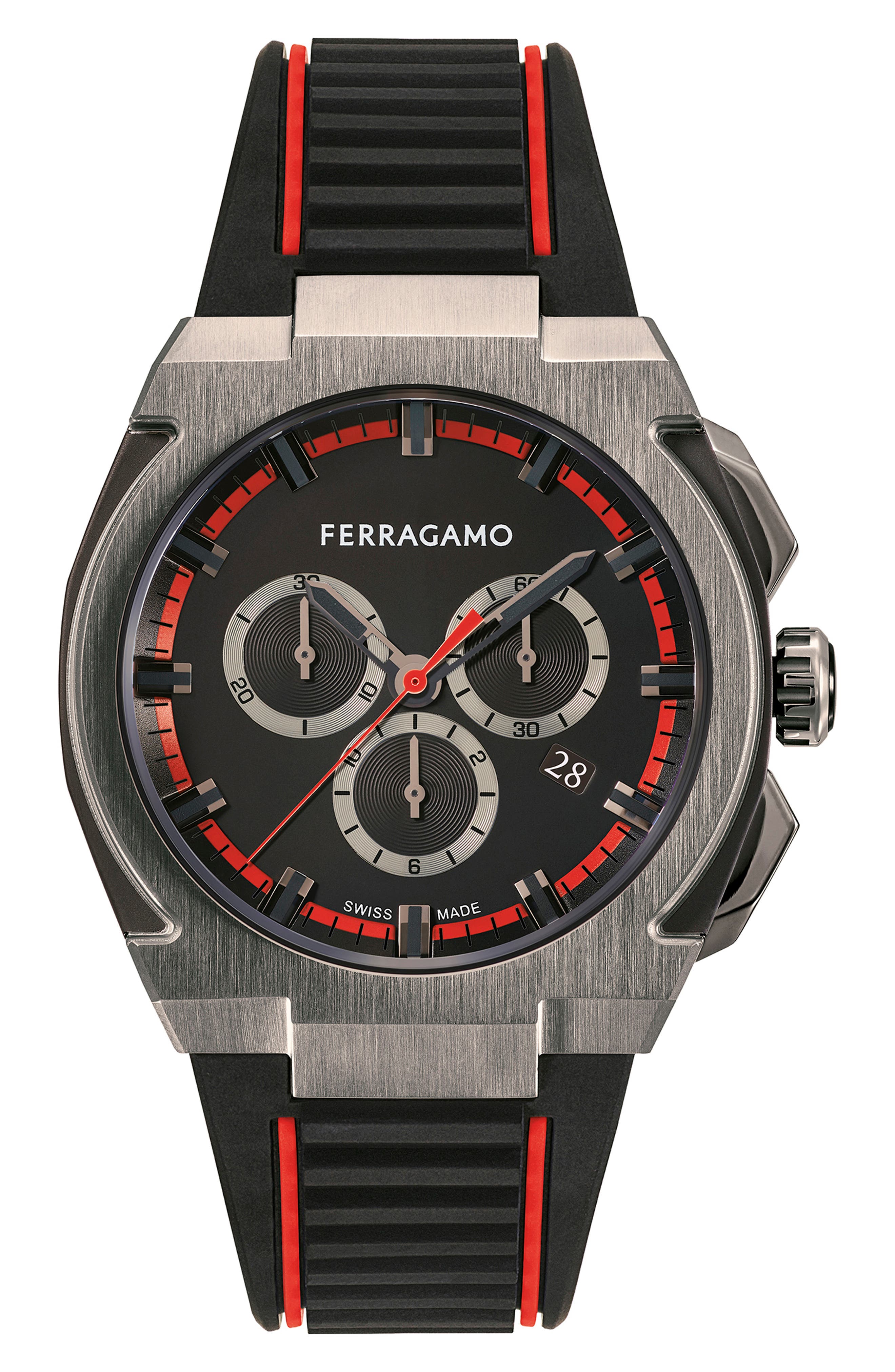 FERRAGAMO Supreme Chronograph Recycled Polyurethane Strap Watch, 43mm
