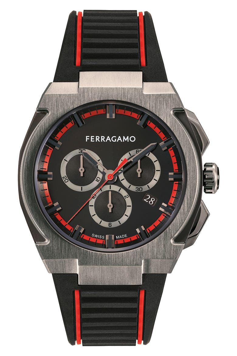 Supreme Chronograph Recycled Polyurethane Strap Watch, 43mm, Main, color, IP GUNMETAL
