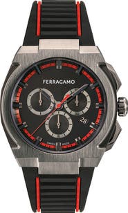 FERRAGAMO Supreme Chronograph Recycled Polyurethane Strap Watch, 43mm