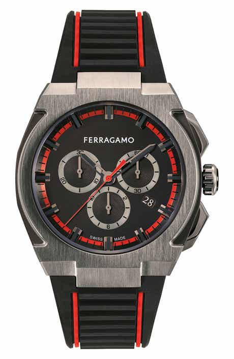 FERRAGAMO Supreme Chronograph Recycled Polyurethane Strap Watch, 43mm