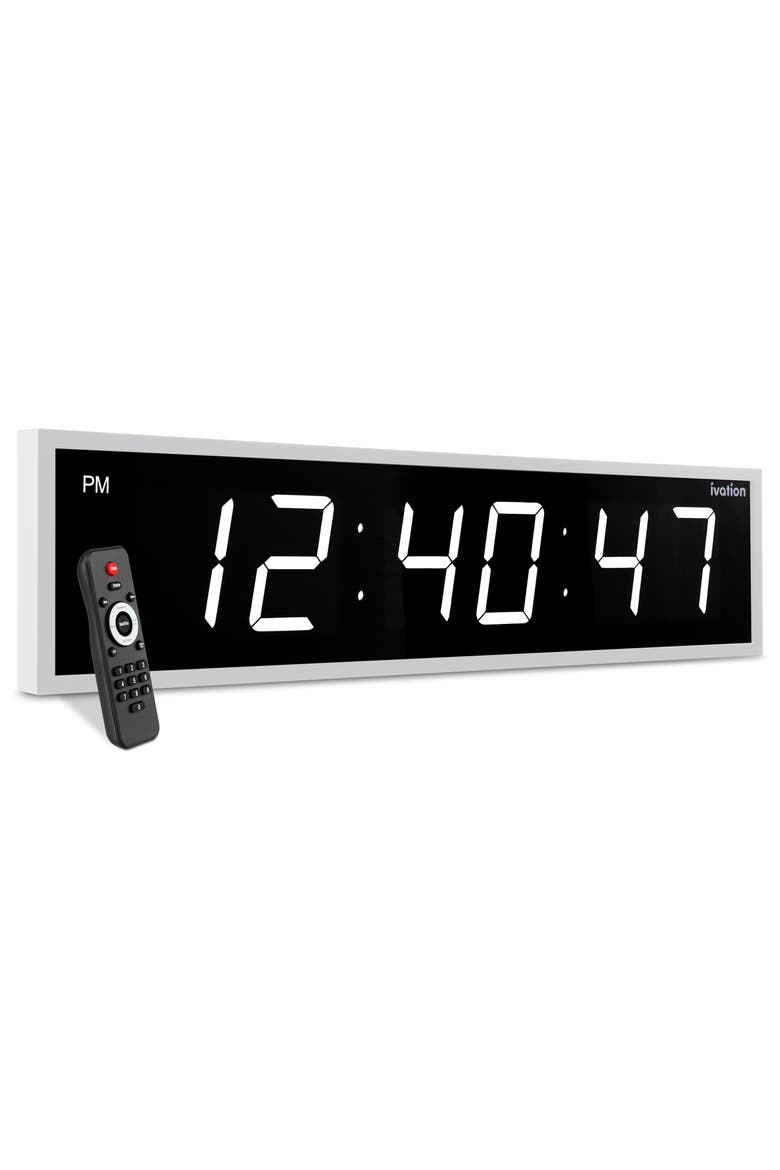 Large Digital Clock, 60 Led Wall Clock with Stopwatch, Alarms, Timer, Temp & Remote, Main, color, White