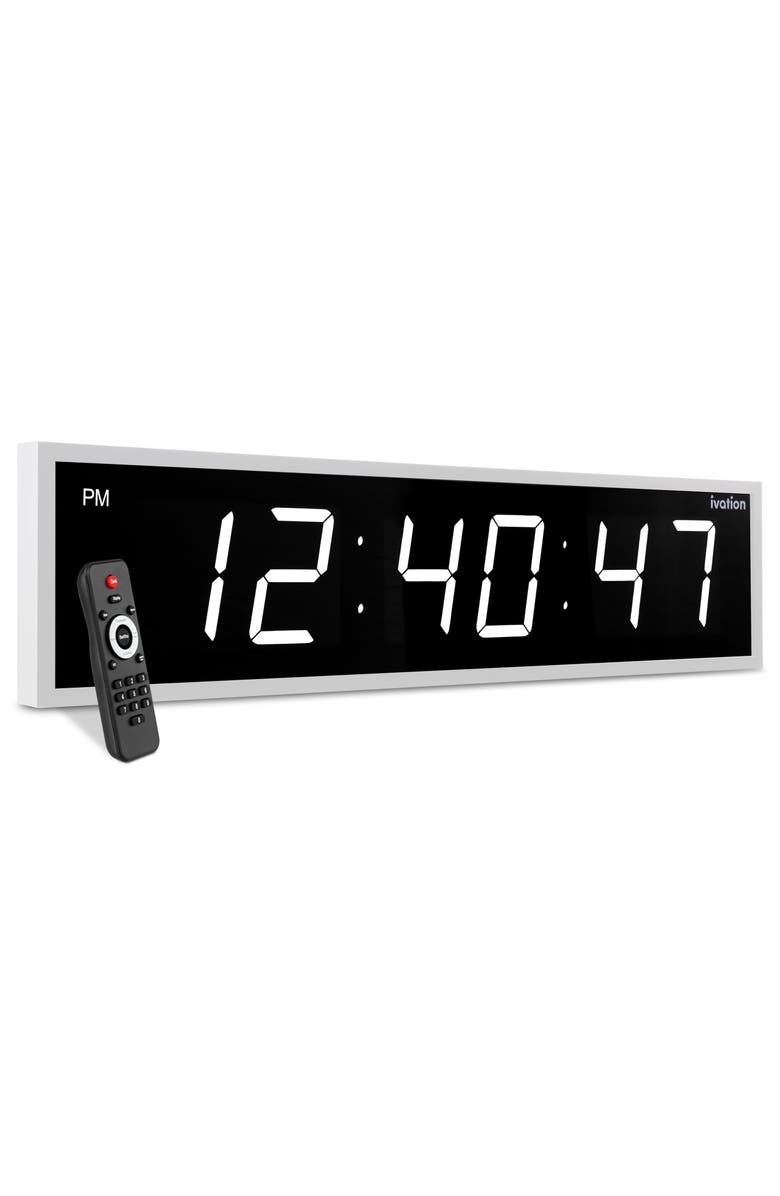 Ivation Large Digital Clock, 60 Led Wall Clock with Stopwatch, Alarms, Timer, Temp & Remote, Main, color, White