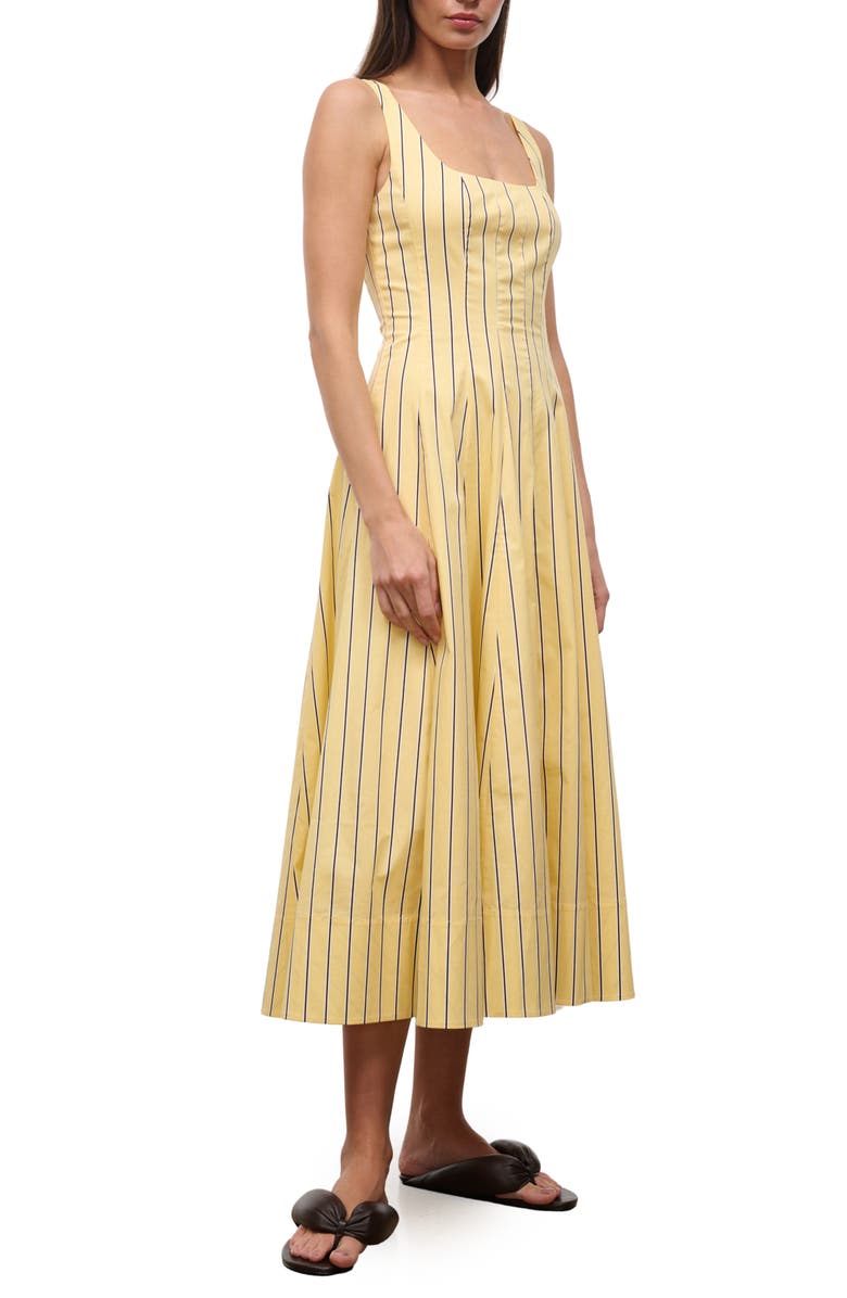 STAUD Wells Stripe Stretch Cotton Poplin Midi Dress, Alternate, color, Monday Stripe Lobster