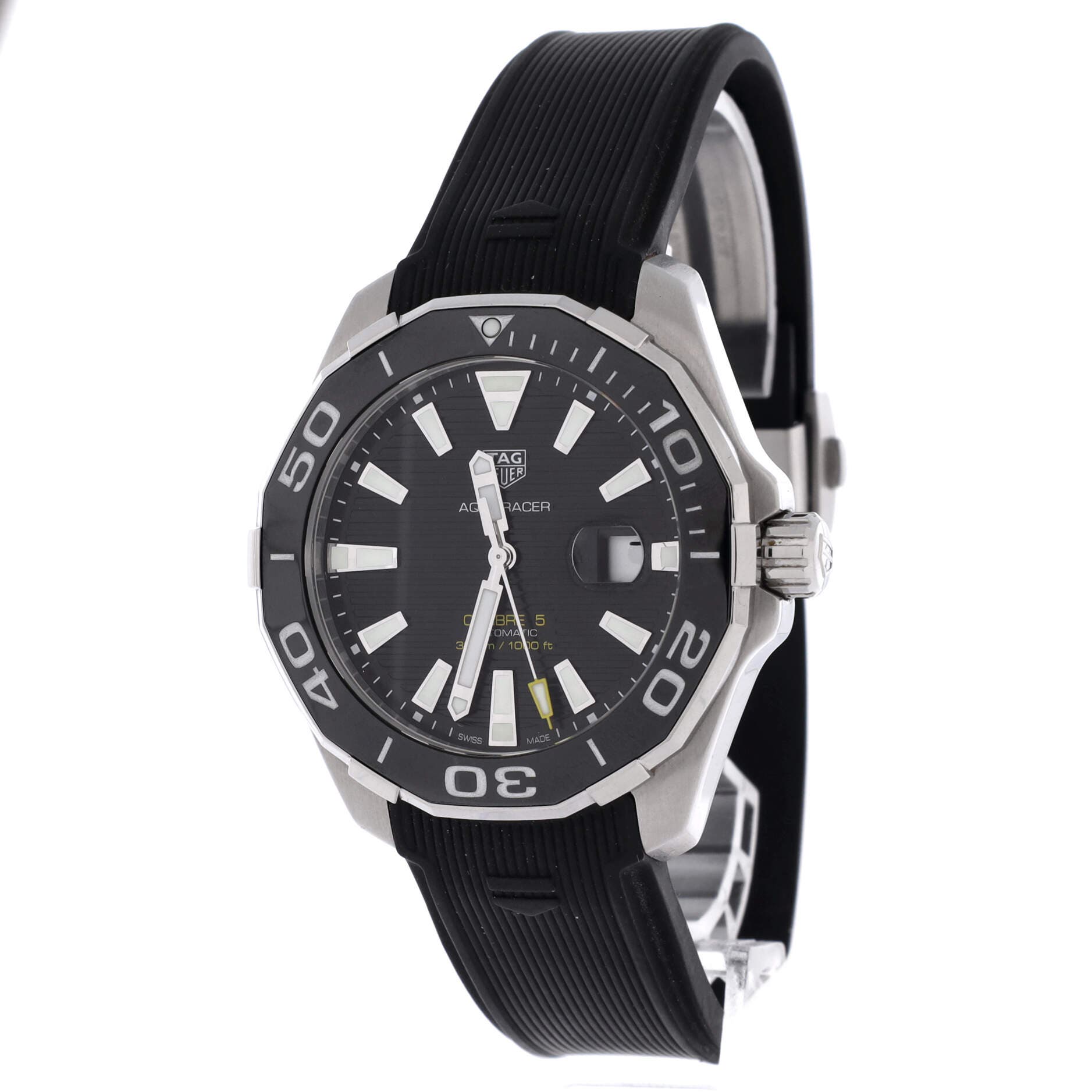 Aquaracer 300M Calibre 5 Automatic Watch Stainless Steel and Rubber 43, Alternate, color, Black