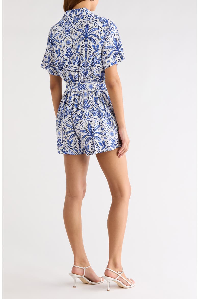 Romina Tropical Soria Belted Romper, Alternate, color, WHITE BLUE-MULTI