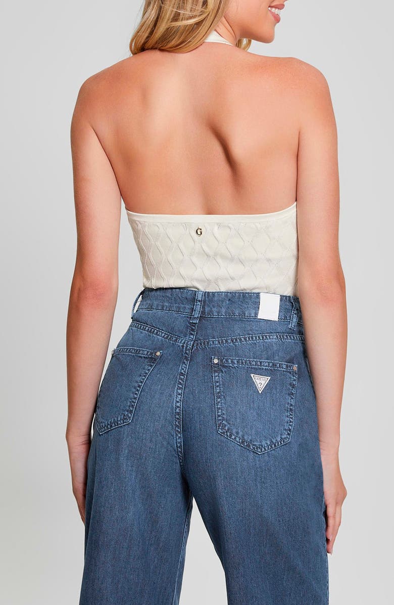 GUESS Lucia Wavy Rib Halter Sweater, Alternate, color, Dove White