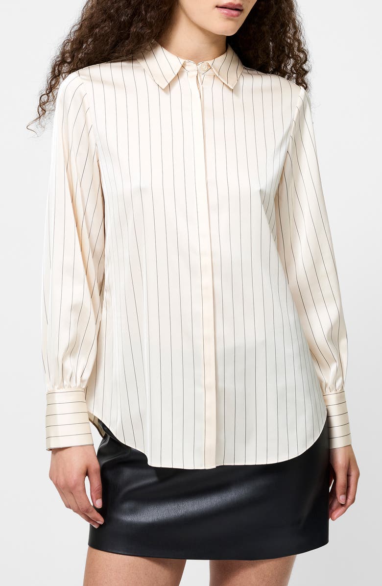 French Connection Pinstripe Satin Shirt, Main, color, Porcelain Cream-Black