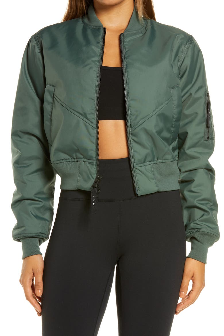 Full Zip Bomber Jacket, Main, color, CHALKGRN