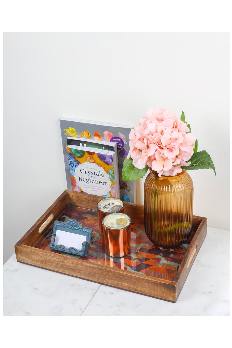 Horse Print 3-Piece Wooden Tray Set, Alternate, color, RED/ GOLD