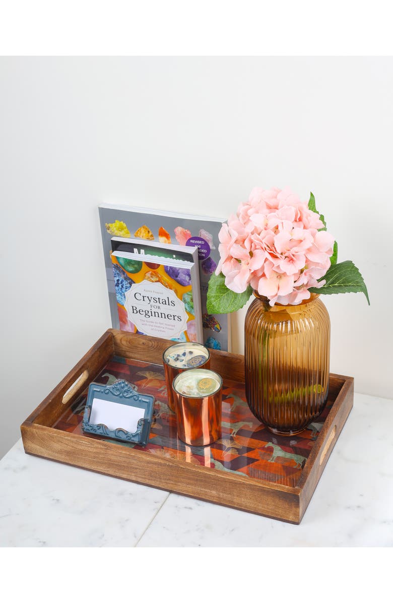 Tiramisu Horse Print 3-Piece Wooden Tray Set, Alternate, color, Red/ Gold