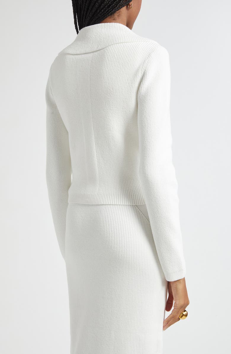ST. JOHN Rib Knit Zip Cardigan, Alternate, color, Bright White