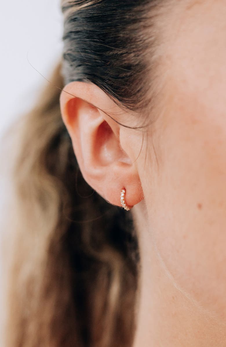 Anzie Cleo Pavé Diamond Huggie Hoop Earrings, Alternate, color, Gold/ Diamond