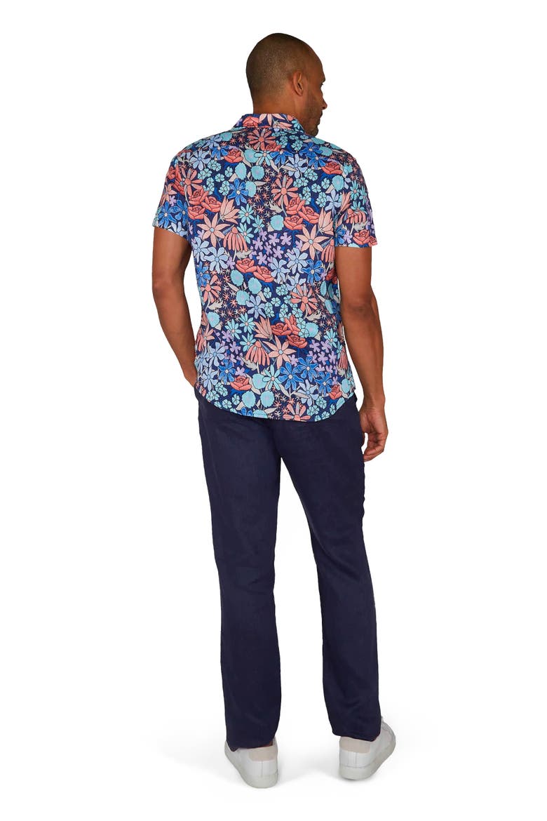 Rough Floral Short Sleeve Fine Linen Shirt, Alternate, color, ROUGH FLORAL NAVY