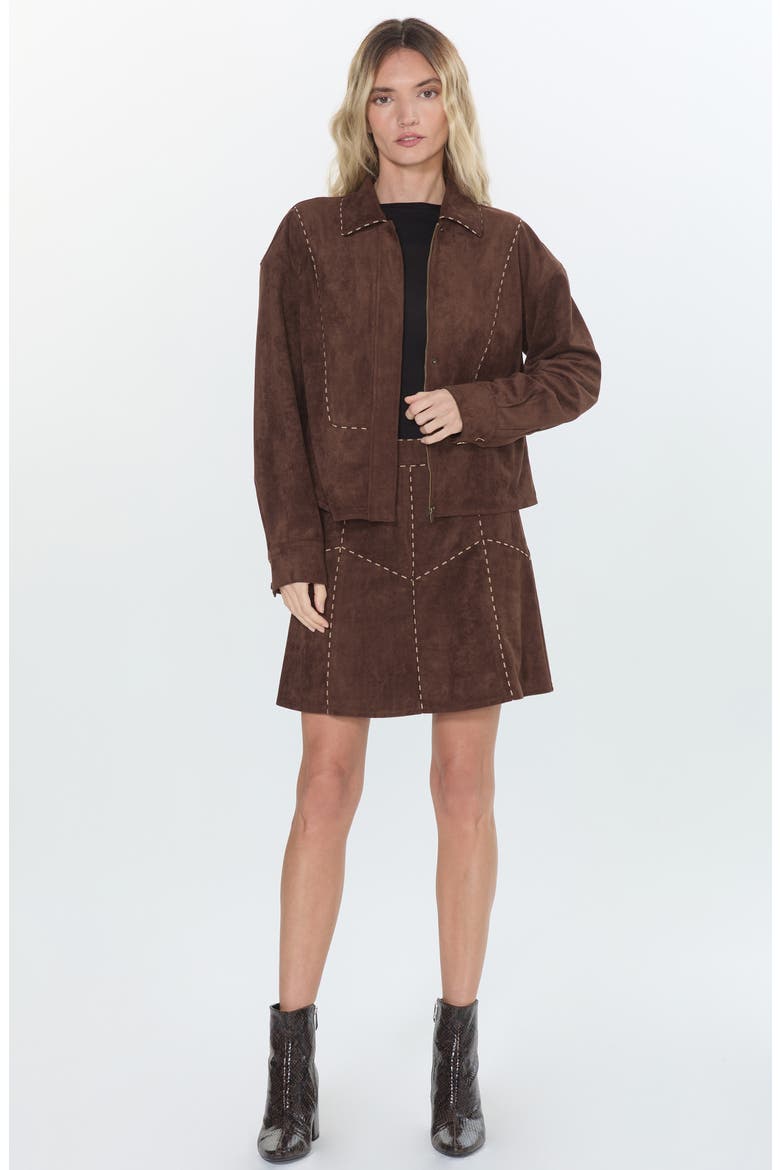 Avyanna Faux Suede Jacket, Alternate, color, FUDGE BROWN