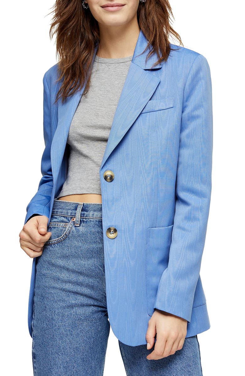 Topshop Moire Grandad Blazer, Main, color, 