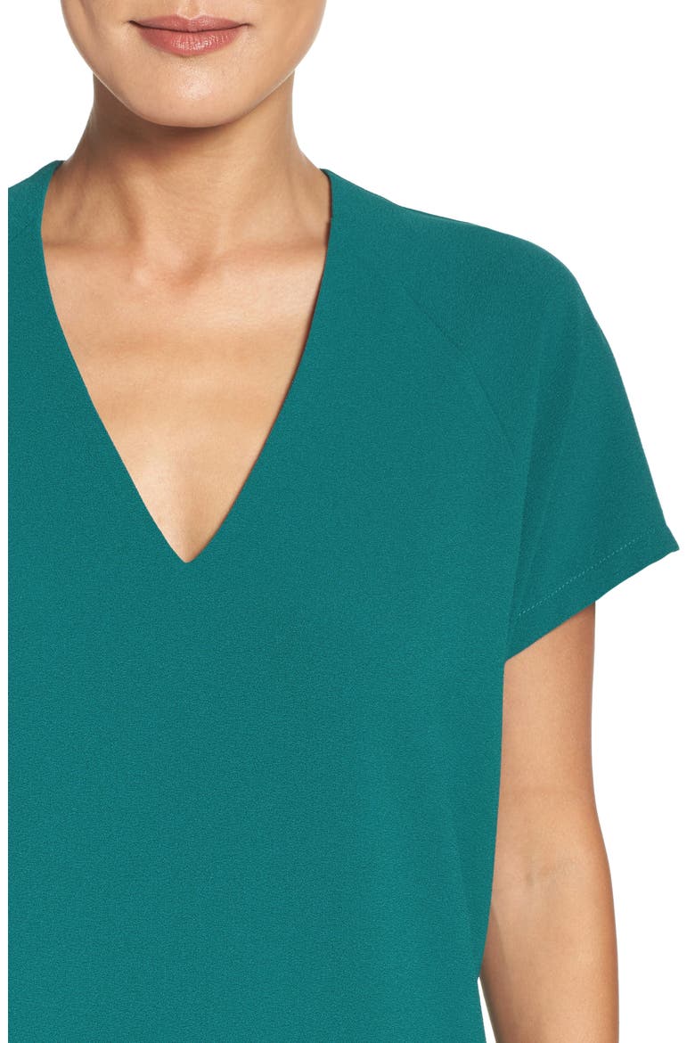 Kinsey V-Neck Crepe Shift Dress, Alternate, color, JADE