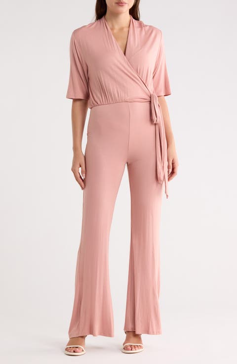 Short Sleeve Faux Wrap Jumpsuit