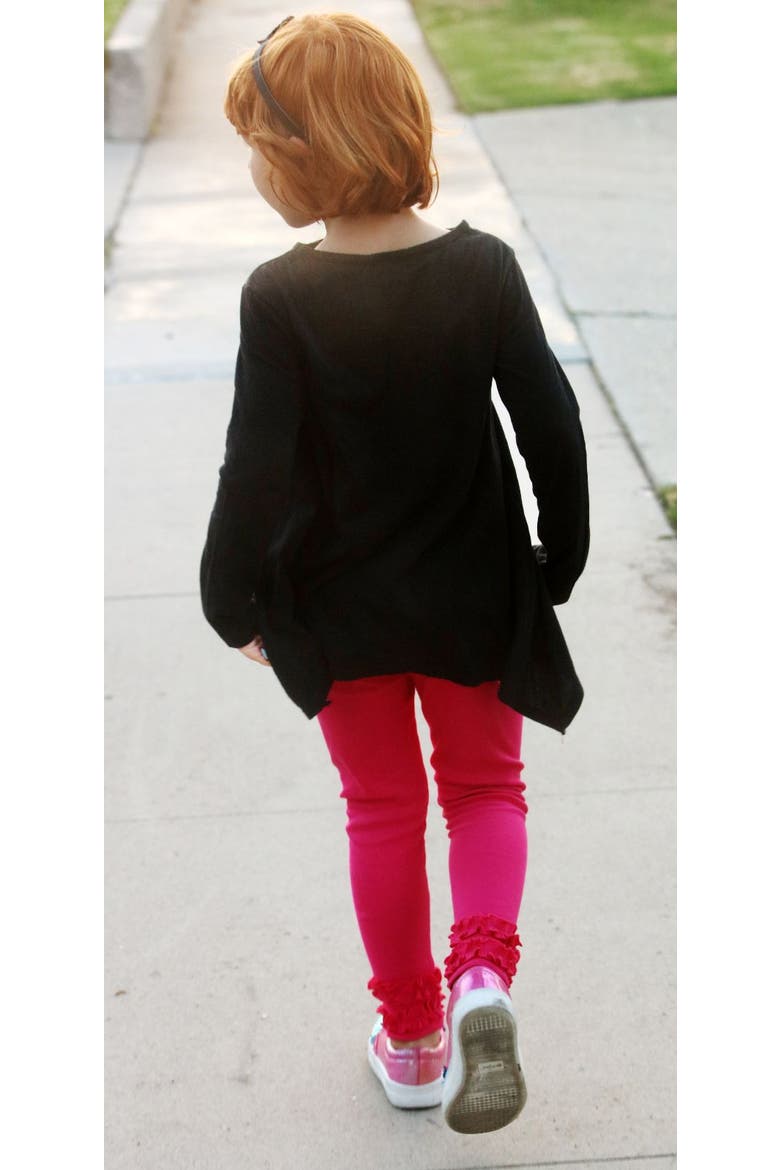 Girls Soft 100% Cotton Ruffle Leggings, Alternate, color, Black