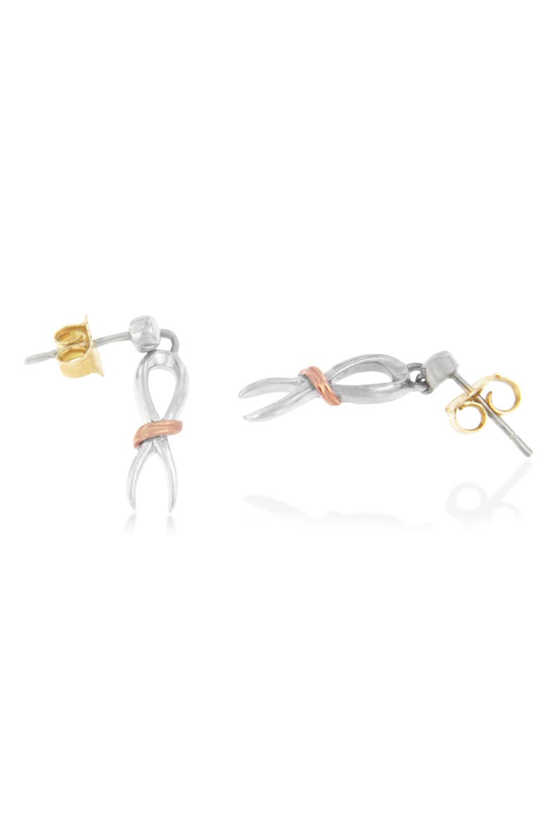 10K Two-Toned Gold Over Silver Awareness Ribbon Dangle Earrings, Alternate, color, Yellow