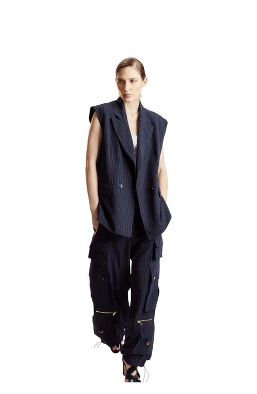 Cynthia Rowley Oversized Double Breasted Vest In Blue