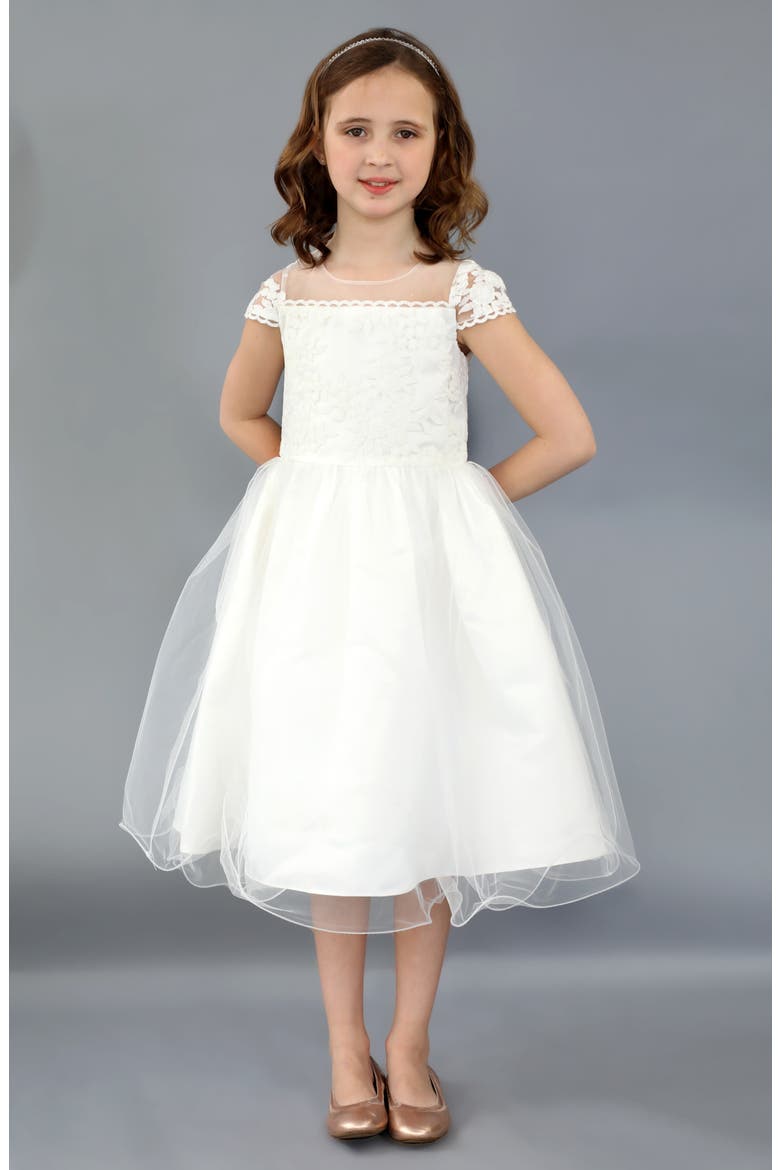 The Tina Floral Lace Tulle Dress, Alternate, color, IVORY
