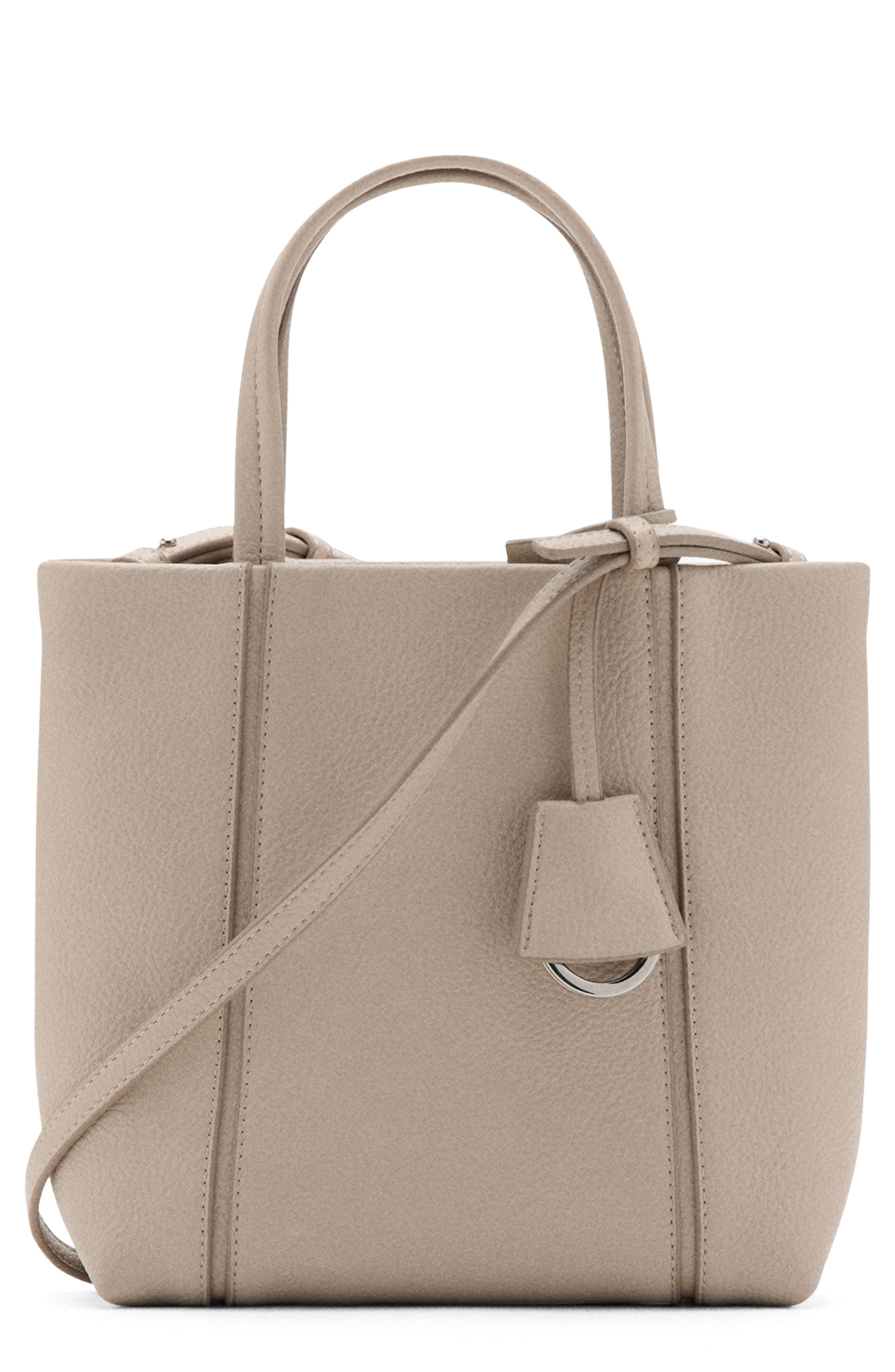 MANGO Mini Faux Leather Tote, Main, color, Off White