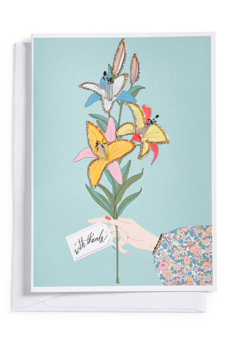'With Thanks' Greeting Card, Main, color, AQUA