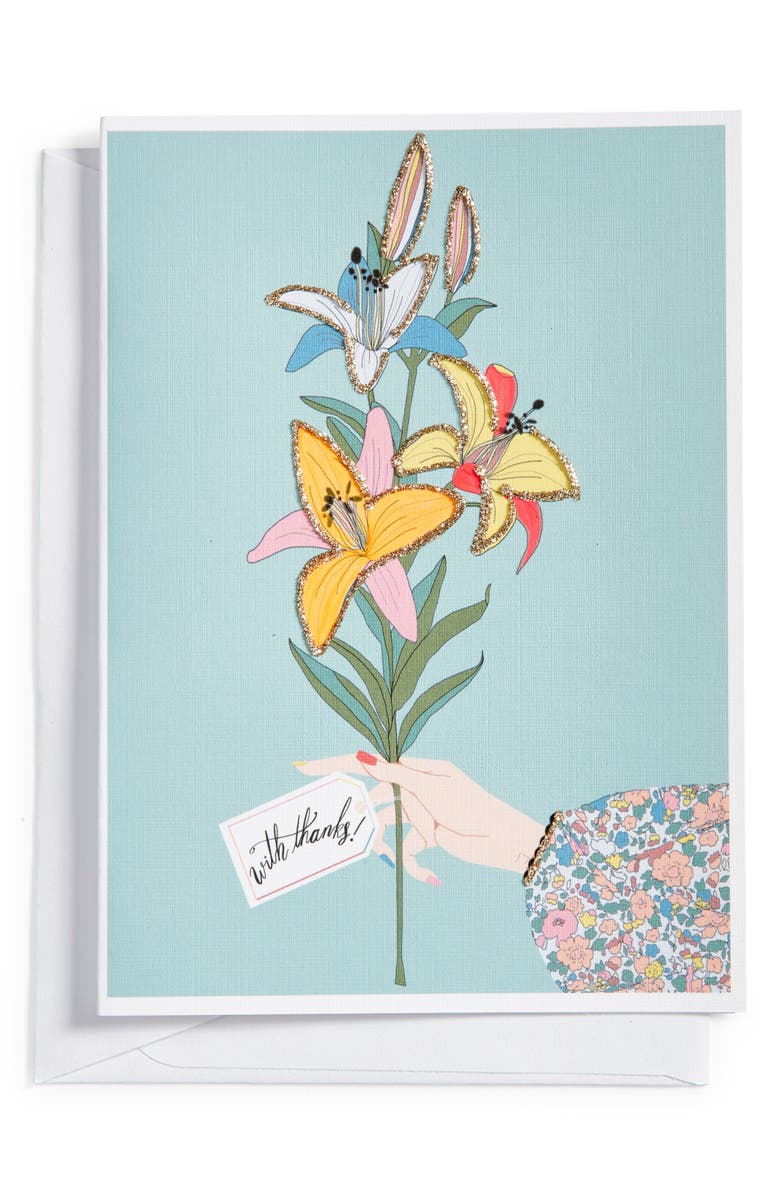 VERRIER HANDCRAFTED 'With Thanks' Greeting Card, Main, color, Aqua