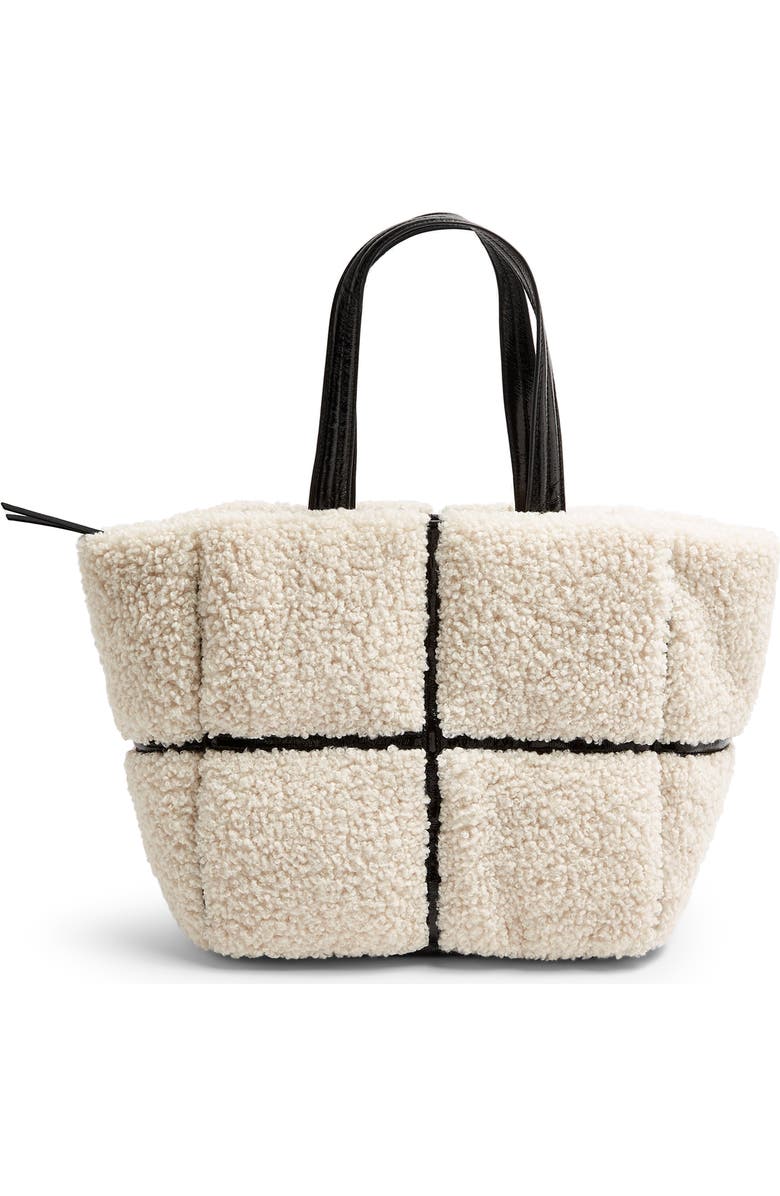 Topshop Faux Fur & Vinyl Tote Bag, Main, color,