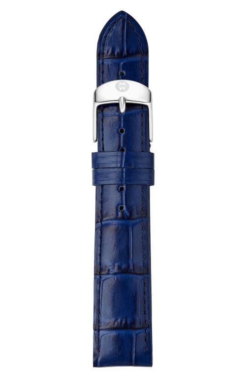 Michele 18mm Croc Embossed Watch Strap In Navy