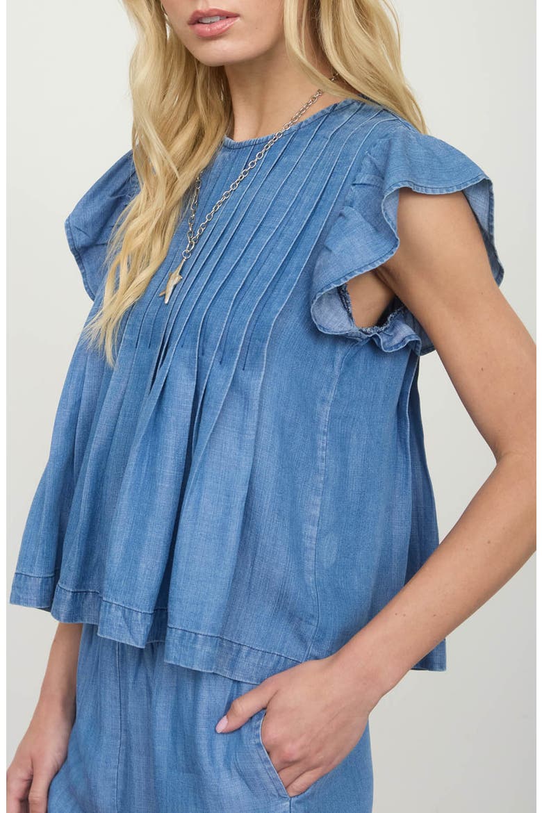 Ruffle Cap Sleeve Chambray Babydoll Top, Alternate, color, DENIM