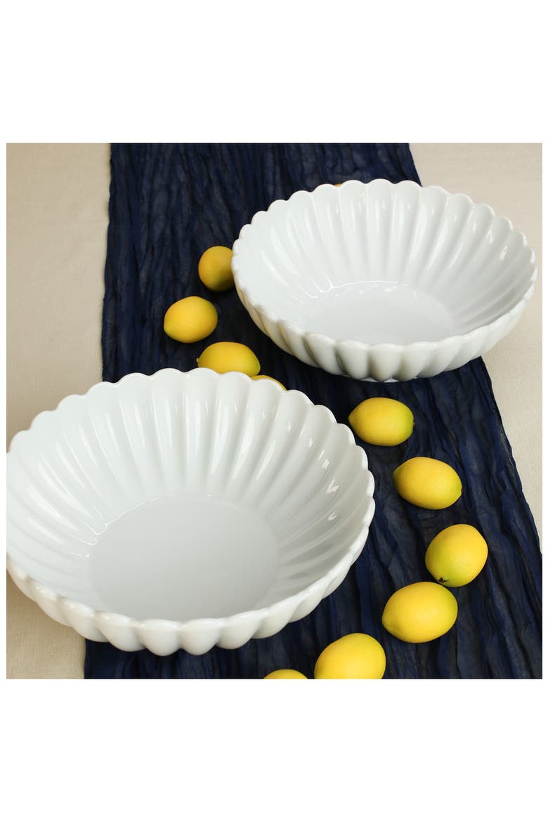 Set of 2 Petal Serving Bowls, Alternate, color, WHITE