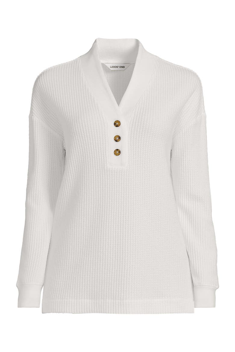 Long Sleeve Waffle Shawl Collar Henley, Alternate, color, Ivory