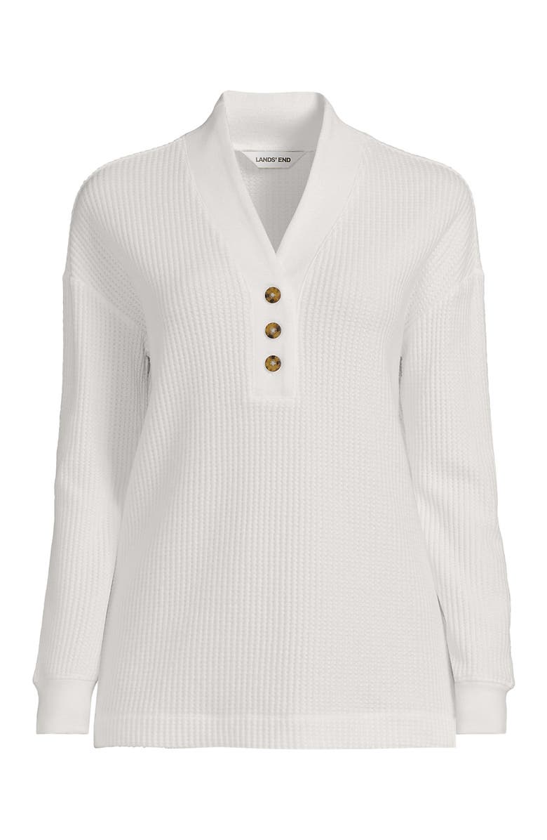 Lands' End Long Sleeve Waffle Shawl Collar Henley, Alternate, color, Ivory