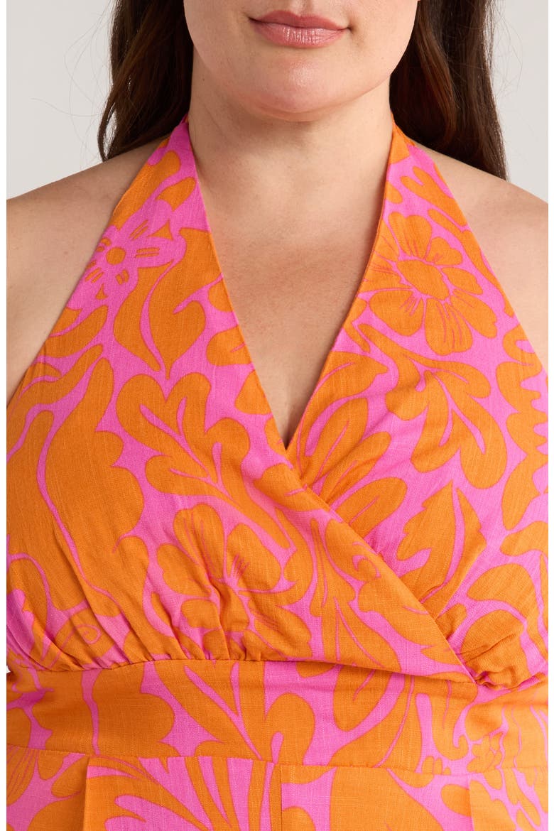 Kaci Floral Magic Moment Halter Jumpsuit, Alternate, color, ORANGE/ FUCHSIA