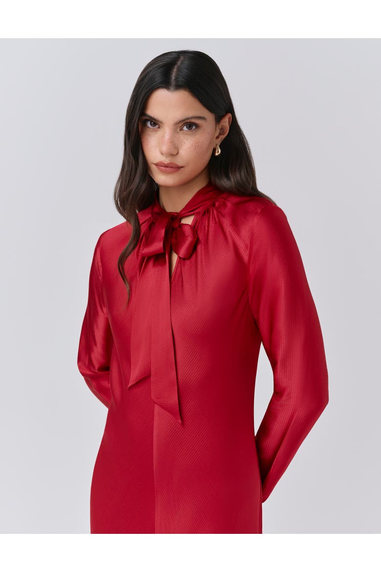 Stephanie Satin Tie Neck Midi Dress, Alternate, color, Red
