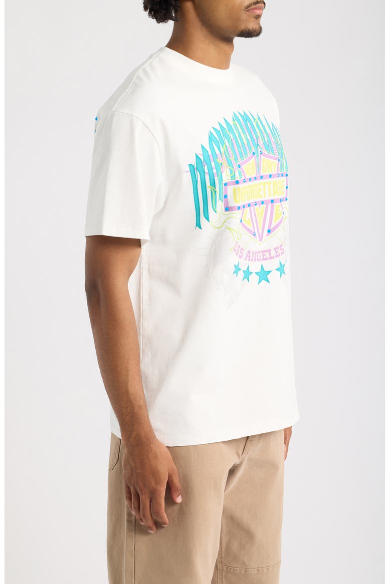 Unforgettable Embellished Shield Oversize Cotton Graphic T-Shirt, Alternate, color, ANTIQUE WHITE