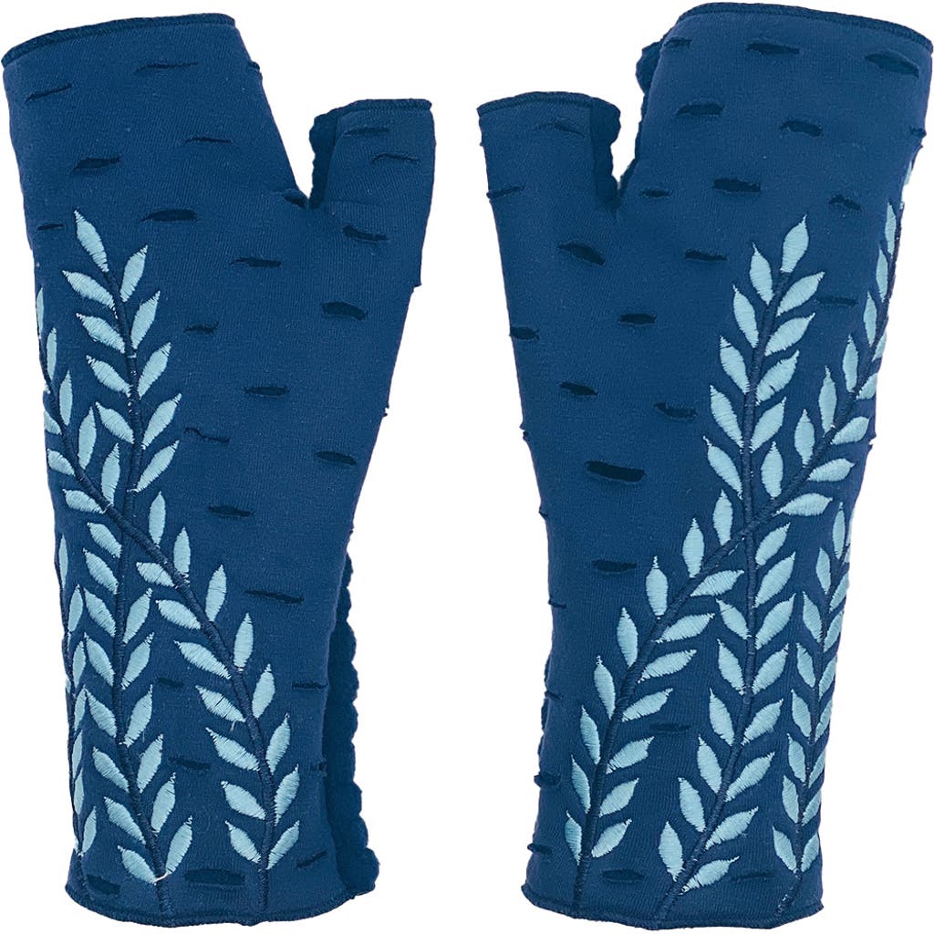 Feelgoodz Fleece Lined Trellis Fingerless Jersey Gloves In Blue