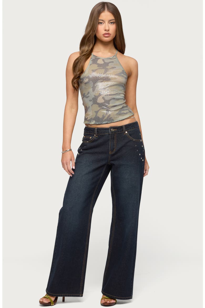 Spiral Studded Low Rise Baggy Jeans, Alternate, color, DARK-BLUE-WASHED