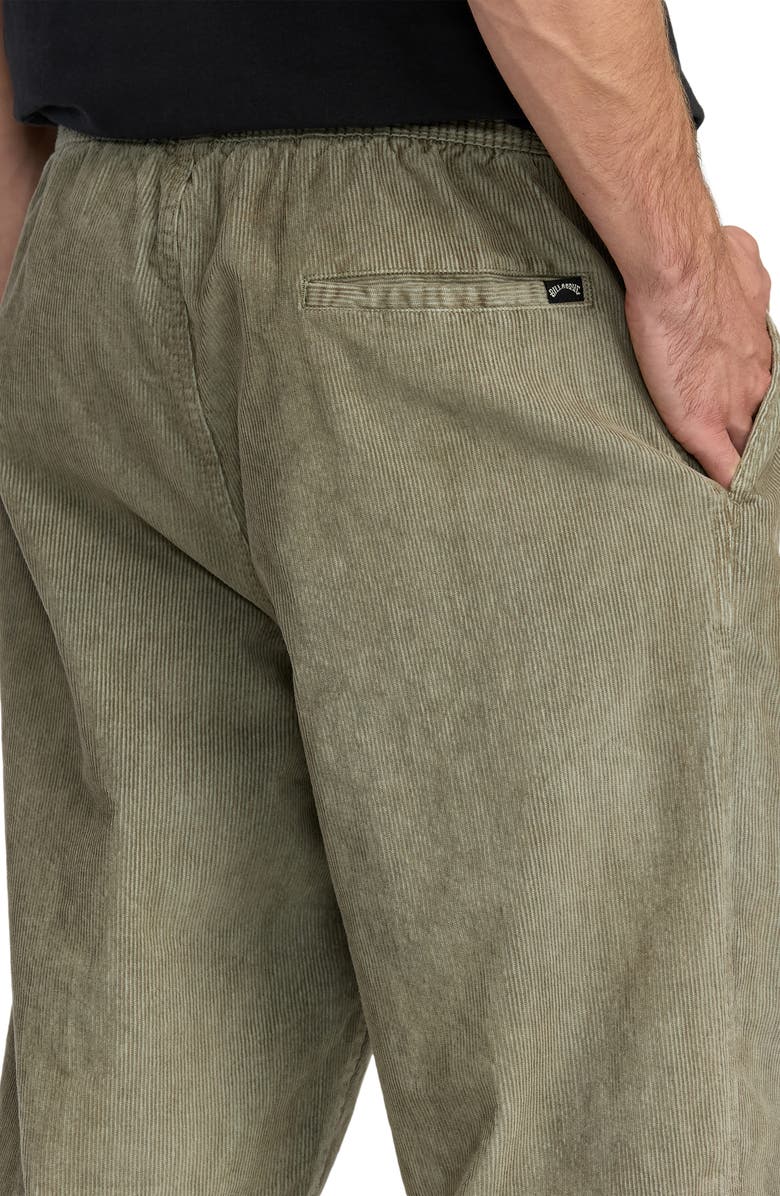 Billabong Larry Relaxed Straight Leg Corduroy Drawstring Pants, Alternate, color, Green Ash