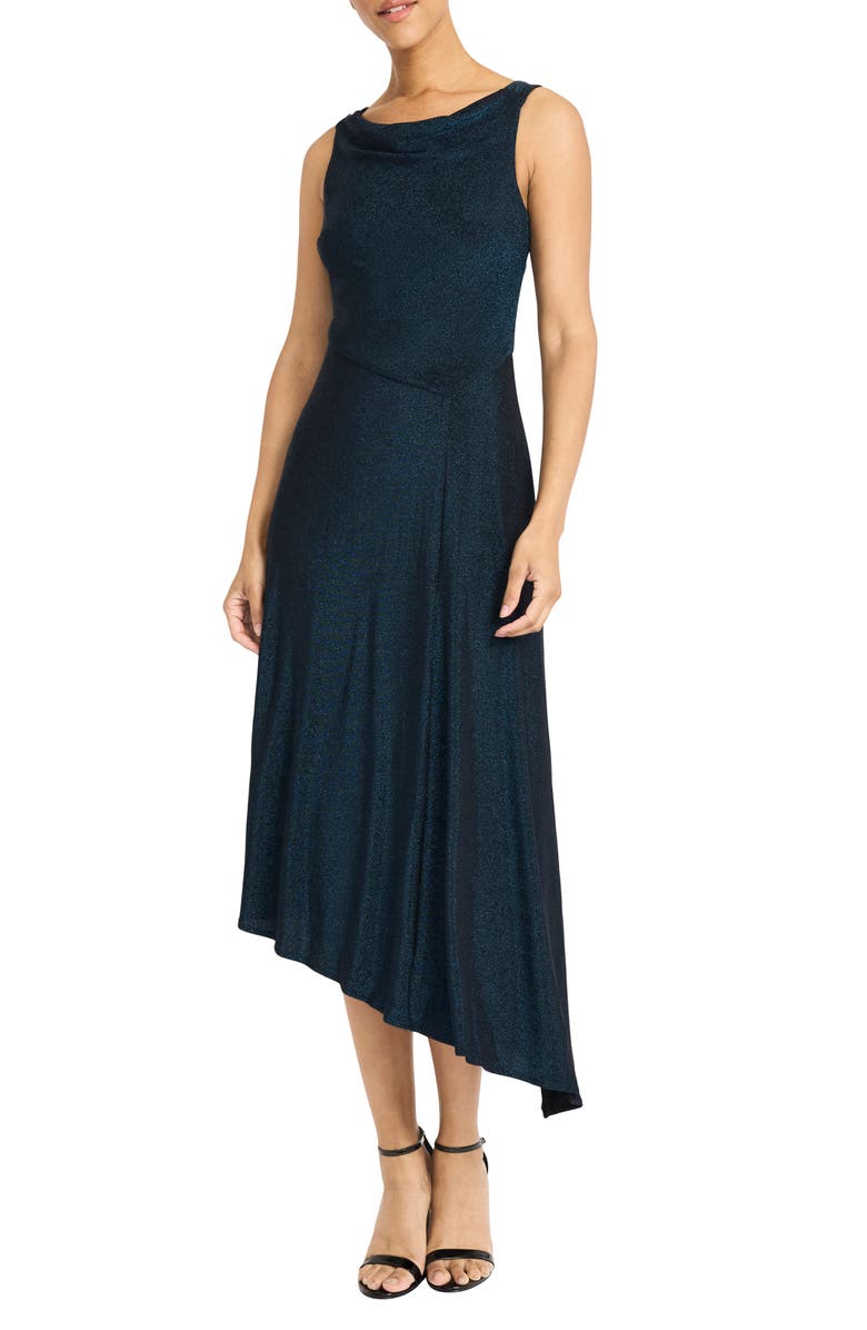 Maggy London Glitter Knit Side Draped Midi Dress, Main, color,