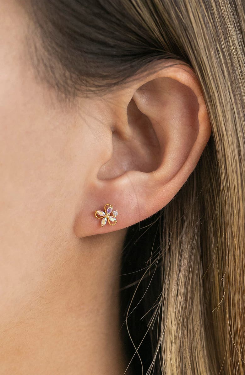 Girls Crew Crystal Gardenia Piercing Style Stud Earring, Alternate, color, Gold
