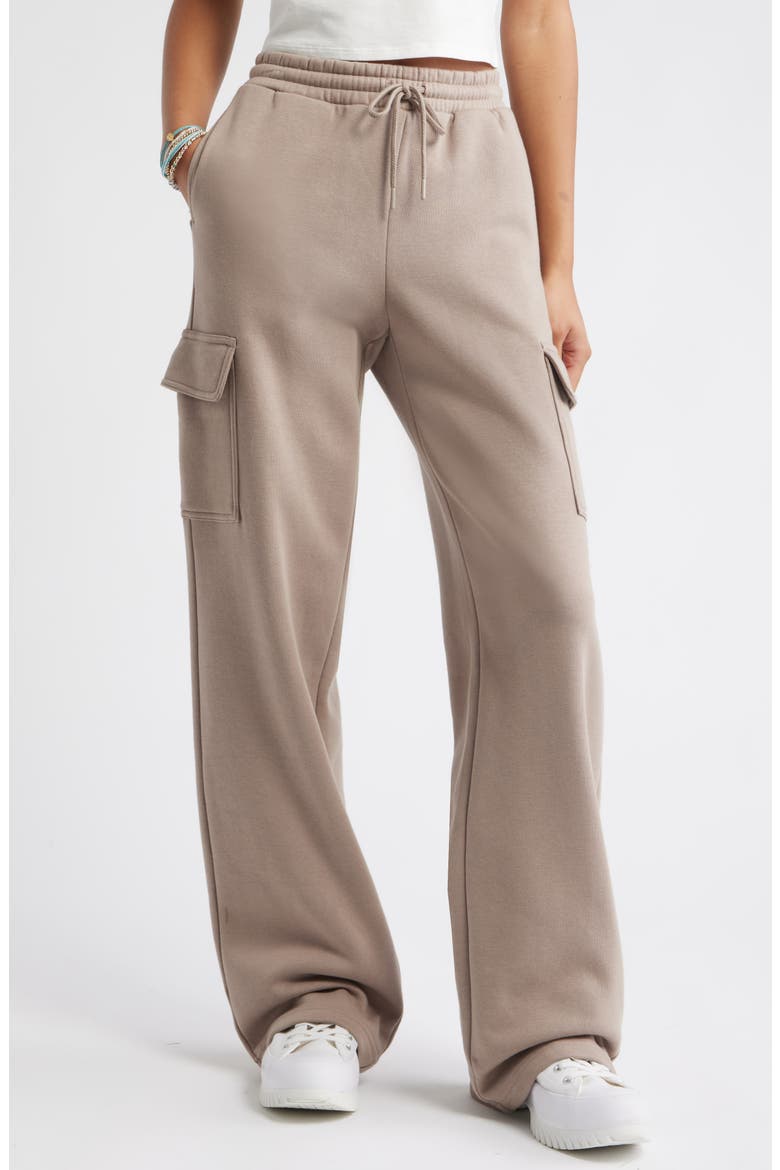 Baggy Wide Leg Cargo Sweatpants, Main, color, GREY FUNGI