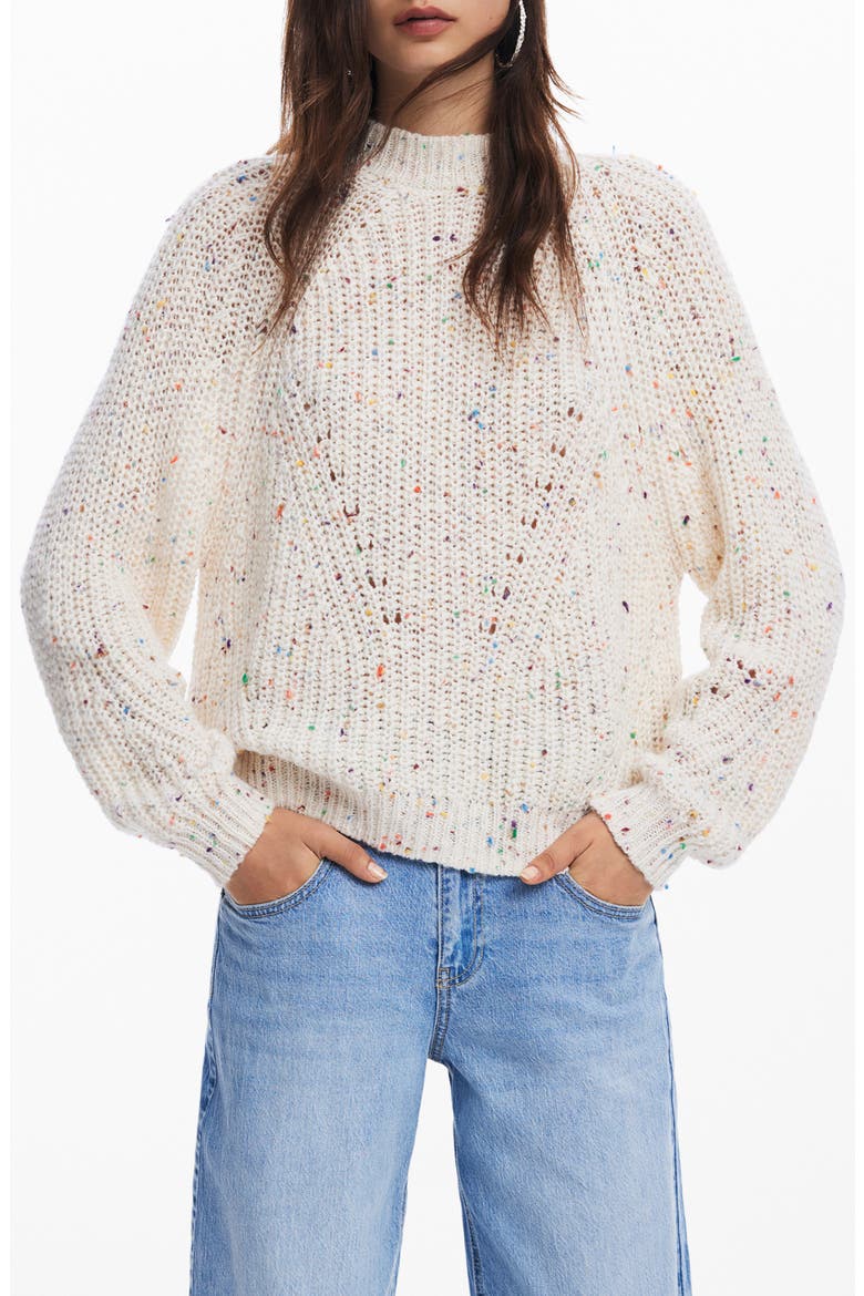 Derby Fleck Open Stitch Mock Neck Sweater, Main, color, WHITE
