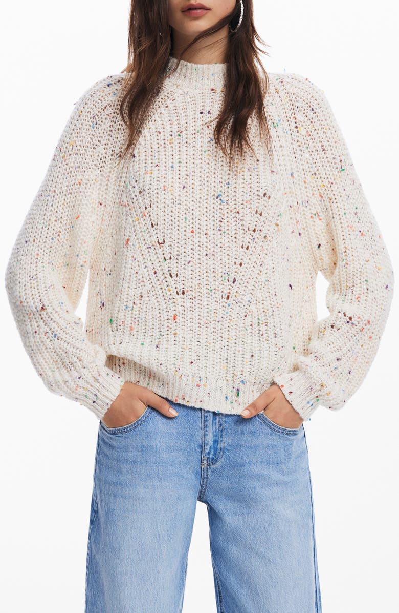 Desigual Derby Fleck Open Stitch Mock Neck Sweater, Main, color, 