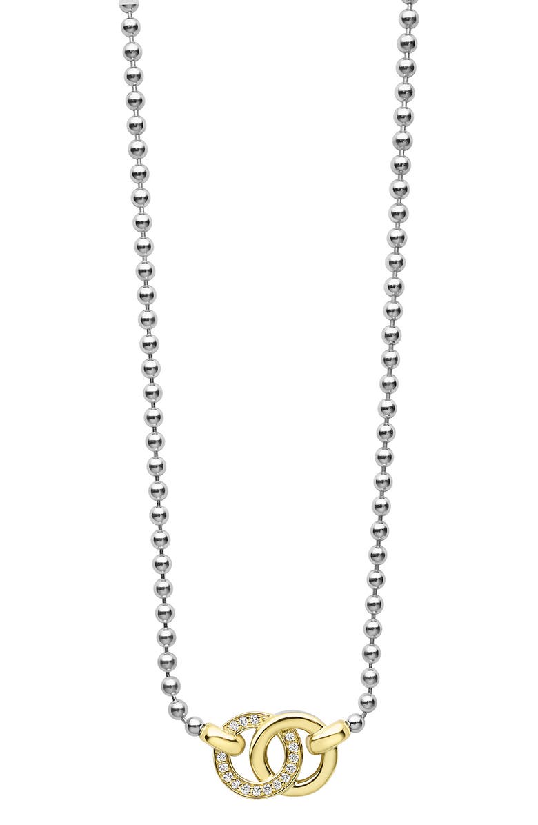 LAGOS Signature Caviar Two-Tone Interlocking Diamond Pendant Necklace, Main, color, Two-Tone