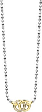LAGOS Signature Caviar Two-Tone Interlocking Diamond Pendant Necklace