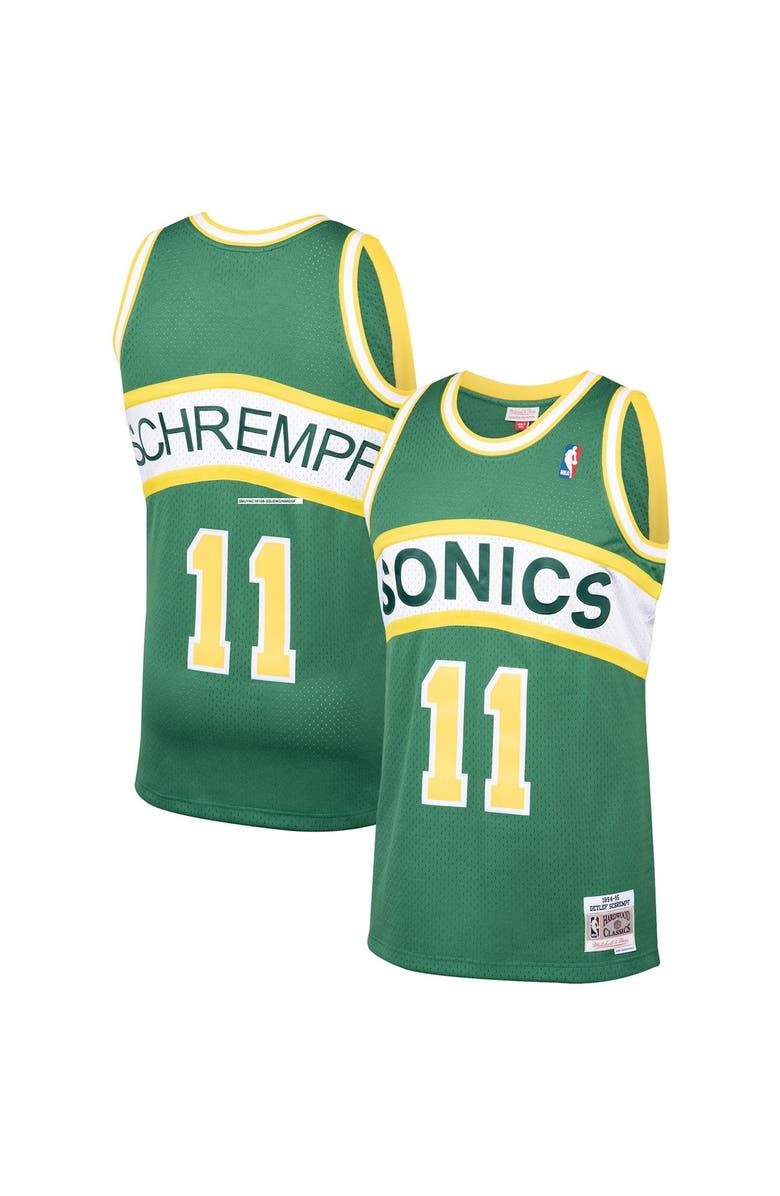 Mitchell & Ness Men's Mitchell & Ness Detlef Schrempf Green Seattle SuperSonics 1994/95 Hardwood Classics Swingman Jersey, Main, color, Green