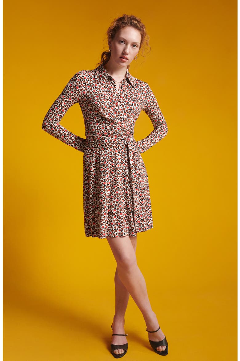 Didi Geo Print Long Sleeve Wrap Shirtdress, Alternate, color, PEBBLES RED