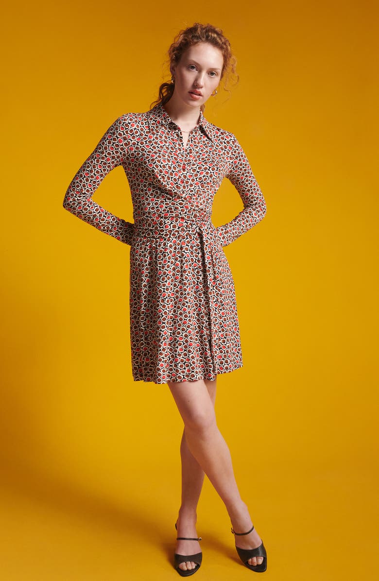DVF Didi Geo Print Long Sleeve Wrap Shirtdress, Alternate, color, Pebbles Red